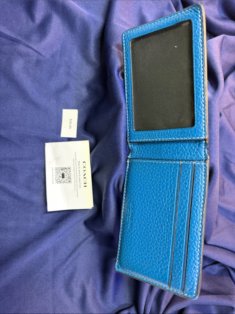 Coach Bright Blue Pebbled Leather ID & Card Holder